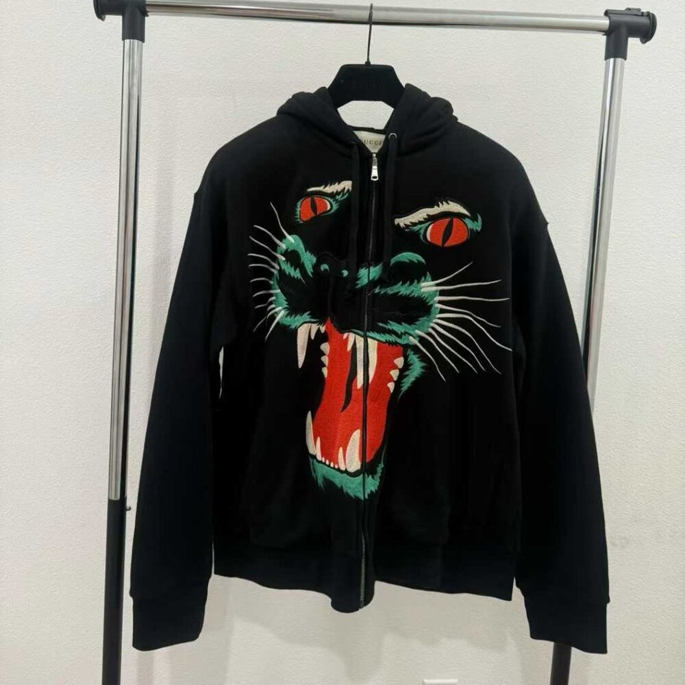 NWT Authentic Gucci Jacket Black Jaguar Head Embroidered Zip Up Track Jacket - Picture 1 of 9